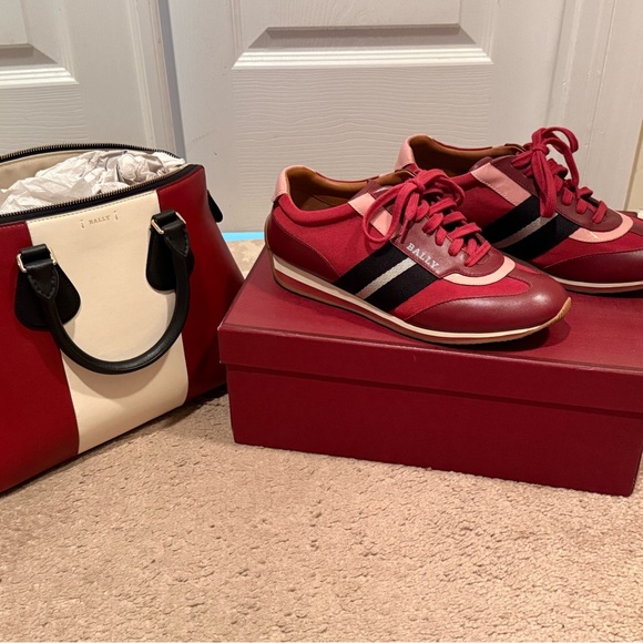 Bally Red, Pink, and White Sneakers with Black Accents and Matching Bag - Picture 8 of 10